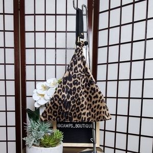 LOF Leopard Print Top Handle Tote Bag Beige